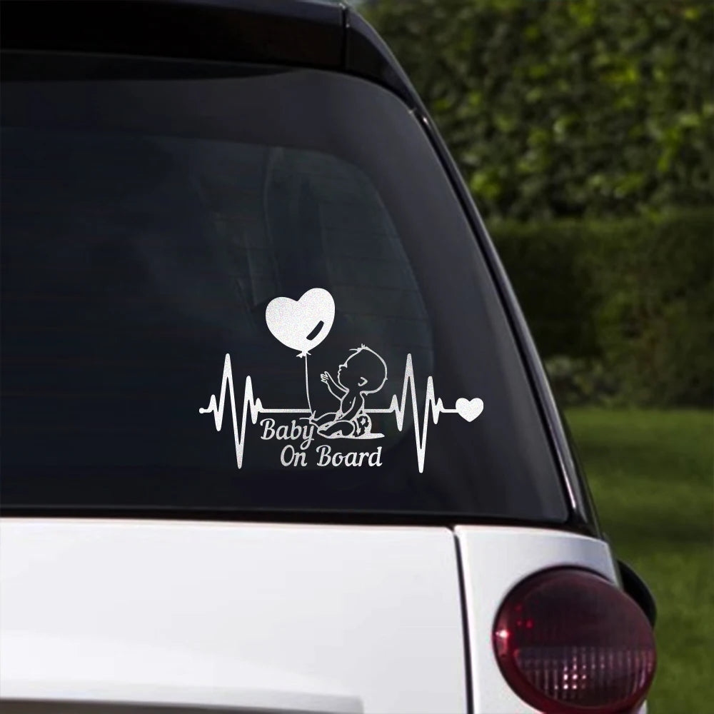 Car Reflective Stickers Heartbeat Balloon Baby On Board Vinyl Cartoon Fashion Decal Auto Kids Warning Sign Stickers Decoration