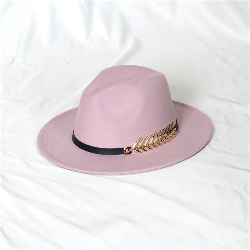 Fedora hat neutral wide brim jazz hat feather belt autumn and winter british vintage panama hat