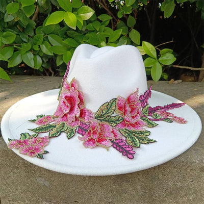 Fedora hats 3D embroidered flowers Fedora men and women hats Jazz hats Women's hats