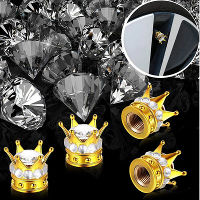 4Pcs/Set Bling Bling Rhinestones Valve Stem Caps, Chrome Crown Tire Valve Stem Caps for Car Auto Bike and Motorcycle