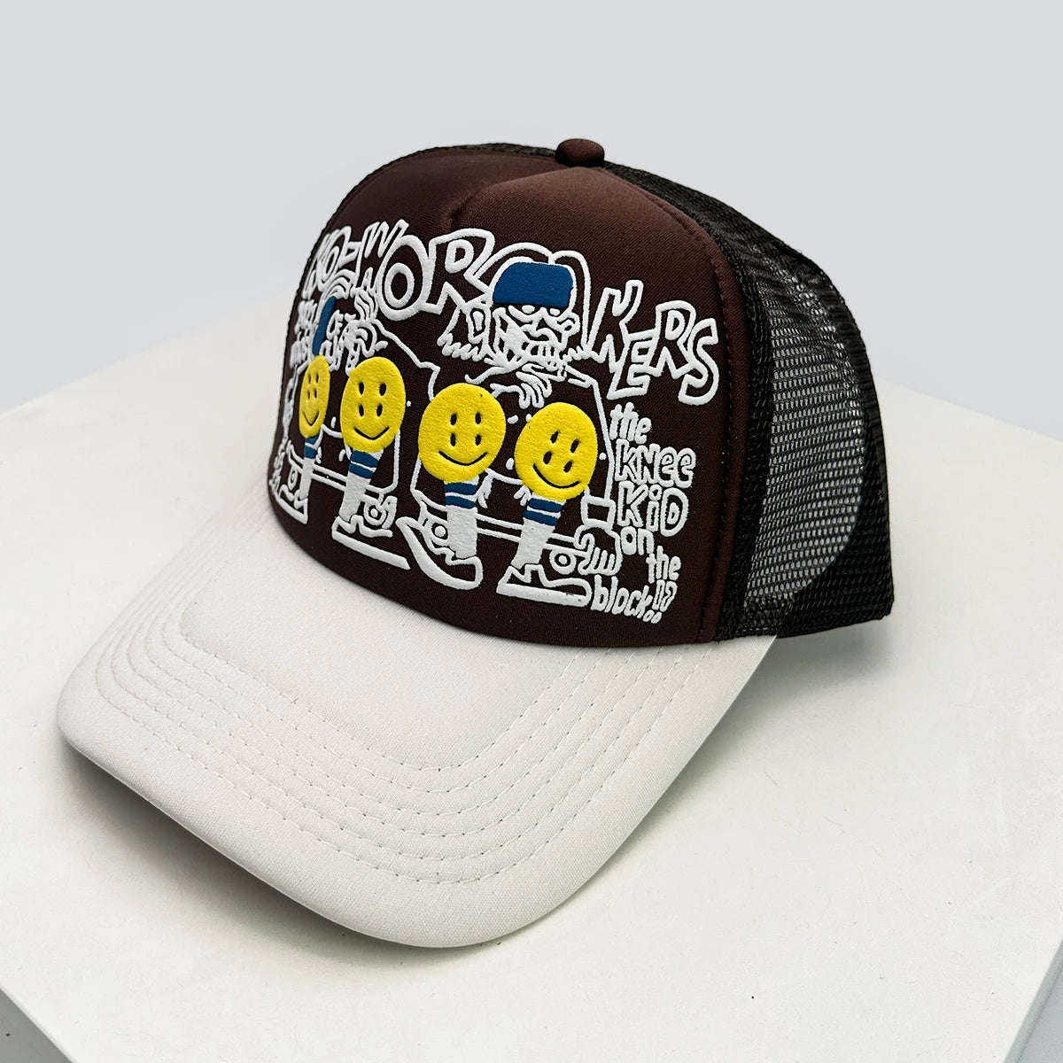 3D Printed Letter Smiling Face Baseball Hats Color Block Sunshade Hip Hop Breathable Trucker Caps Mesh