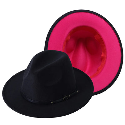 Patchwork Fedora Hat for Women Winter Hat with Belt Buckle Men's Hat Wide Brim Classic Party Church Jazz Top Cap Chapeau Femme