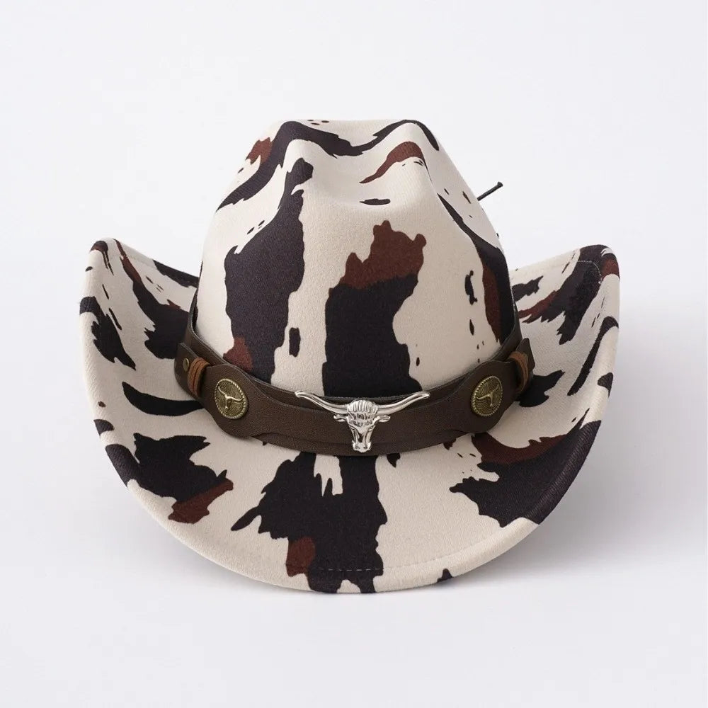 Wide Brim Cow Print Western Caps Cow Print Pattern Retro Style Western Cowboy Hat