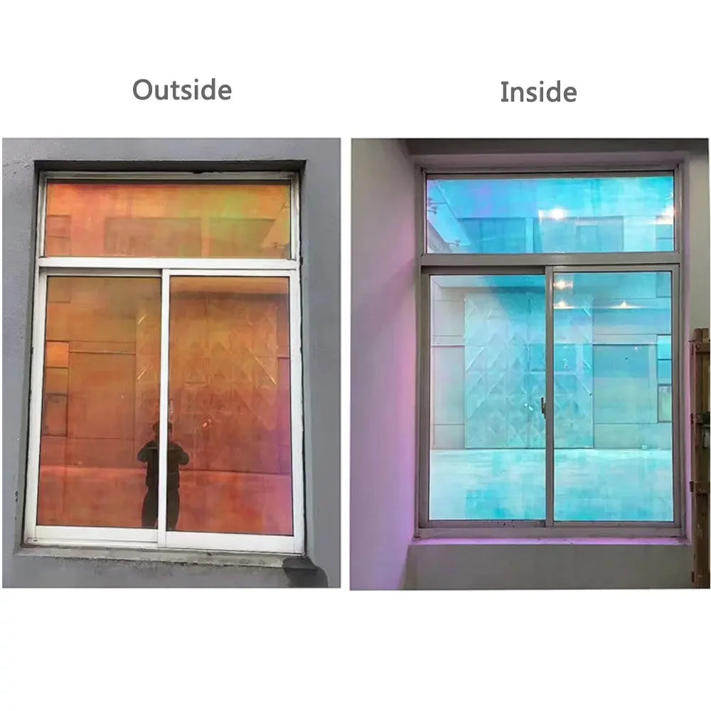 2/3/5M One Way Mirror Reflective Solar Window Film Rainbow Privacy Self-Adhesive Window Tint Heat Control Chameleon Glass Film
