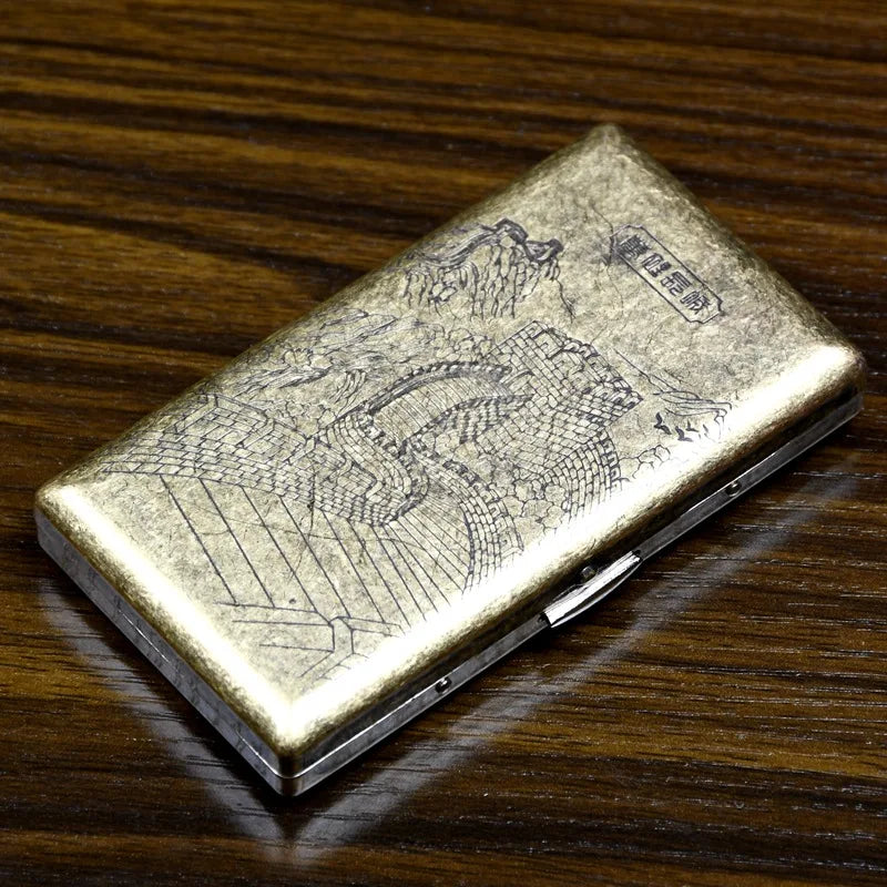 New 1 Retro Antiqued Bronze Cigarette Case 20pcs Capacity Cigarette Box Metal Cigarette Bag Outdoor Cigarette Storage