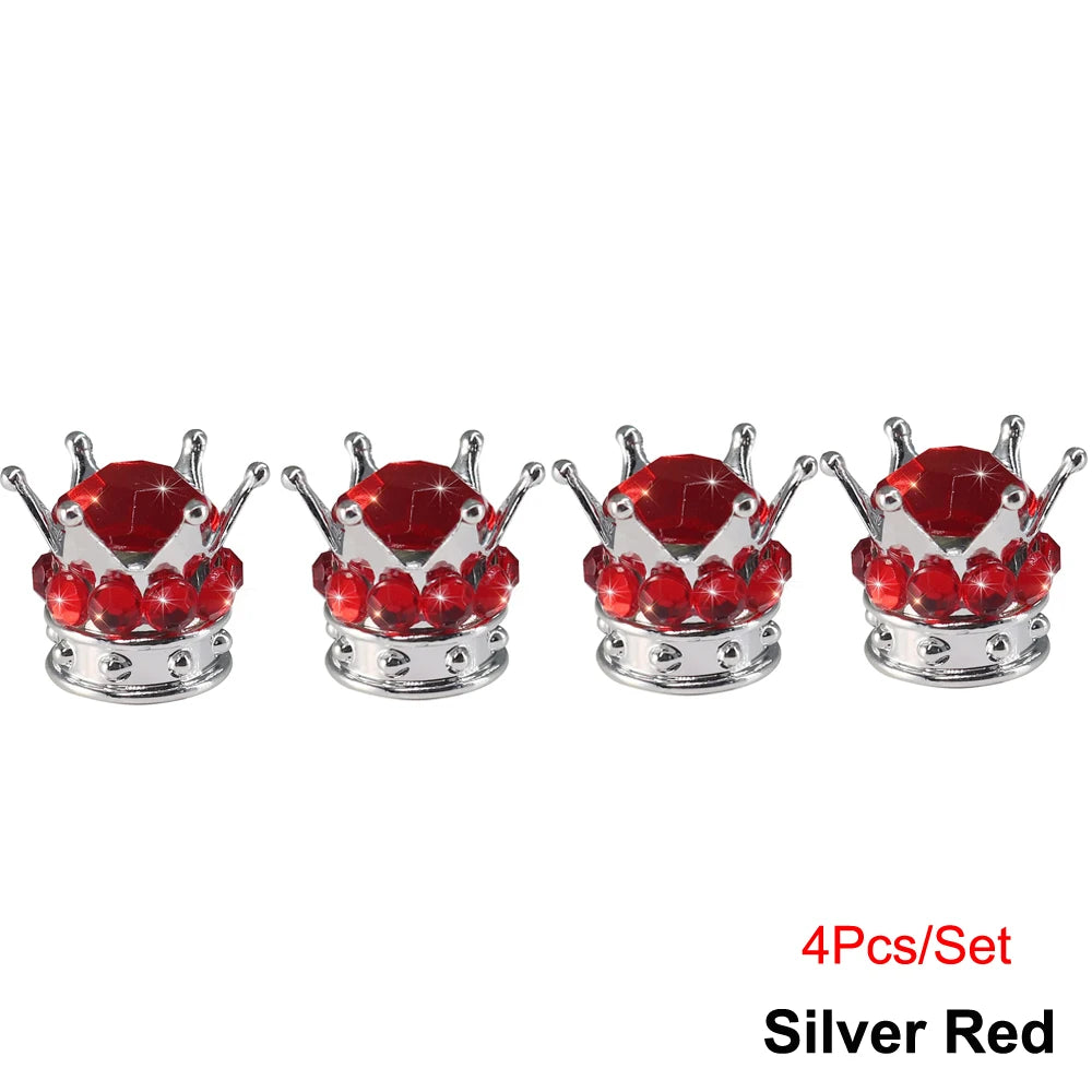 4Pcs/Set Bling Bling Rhinestones Valve Stem Caps, Chrome Crown Tire Valve Stem Caps for Car Auto Bike and Motorcycle