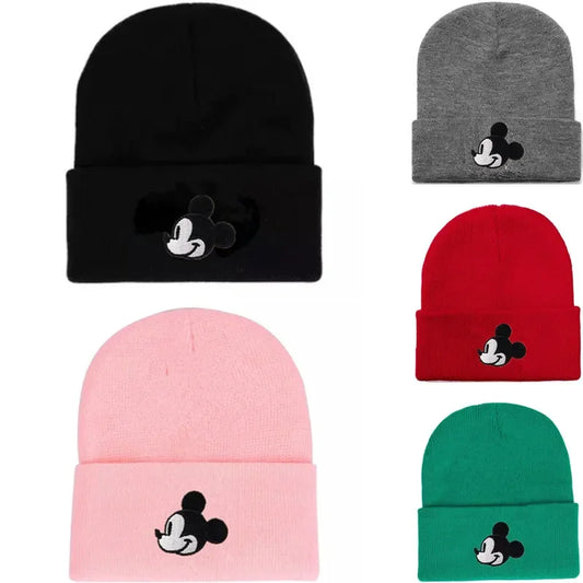 Mickey Beanie Hat Women Men Knitted Warm Winter Hats For Women Men Solid Hip-hop Casual Cuffed Beanies Bonnet