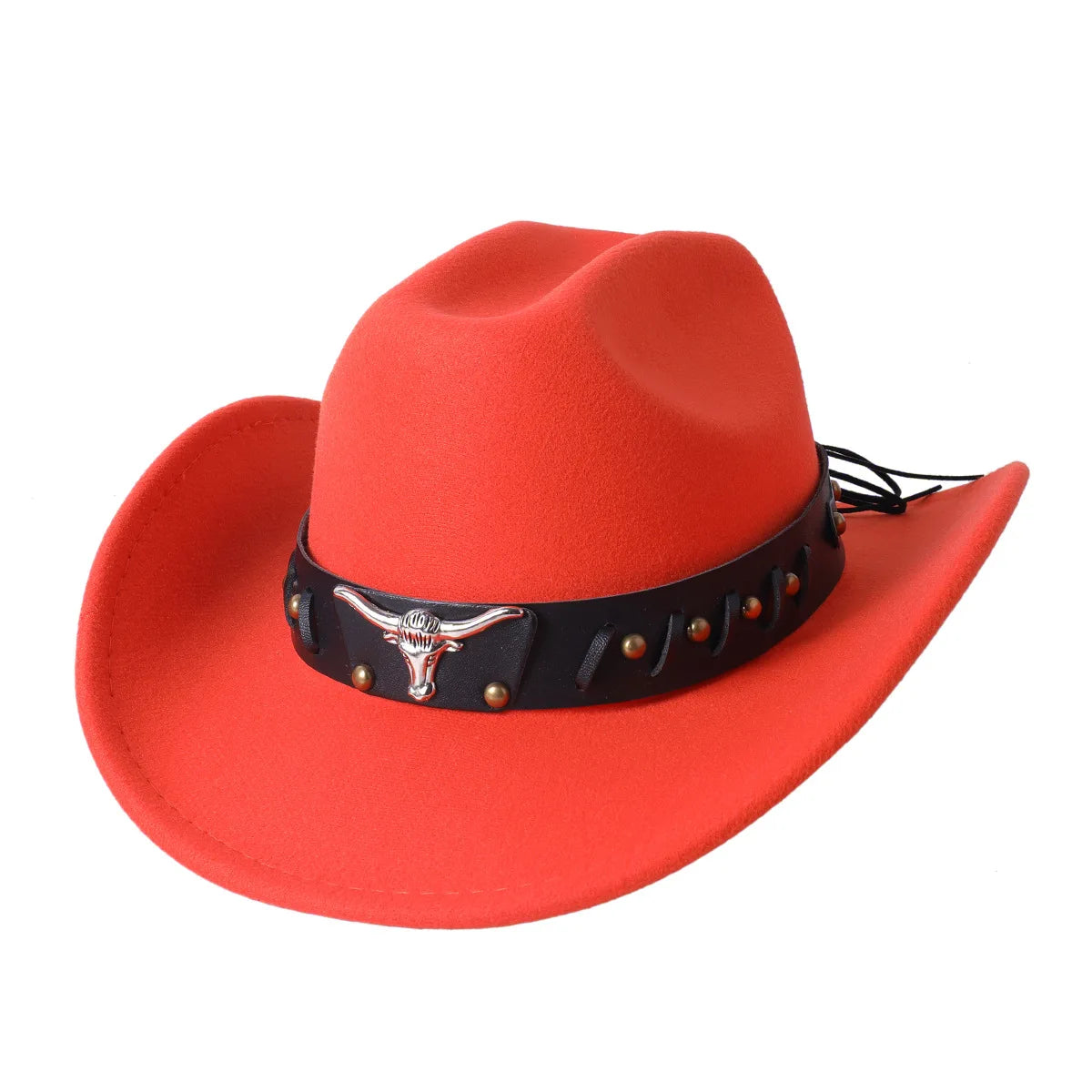 Cowboy Hat Fashion Chic Unisex Solid Color Jazz Hat With Bull Shaped Decor Western Cowboy Hats