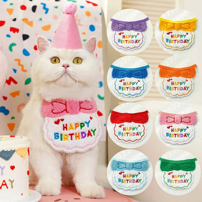 Cat Birthday Scarf Hat Set Dog Birthday Party Supplies Pet Scarf Cute Puppy Birthday Hat Scarf Decor For Small Medium Pets