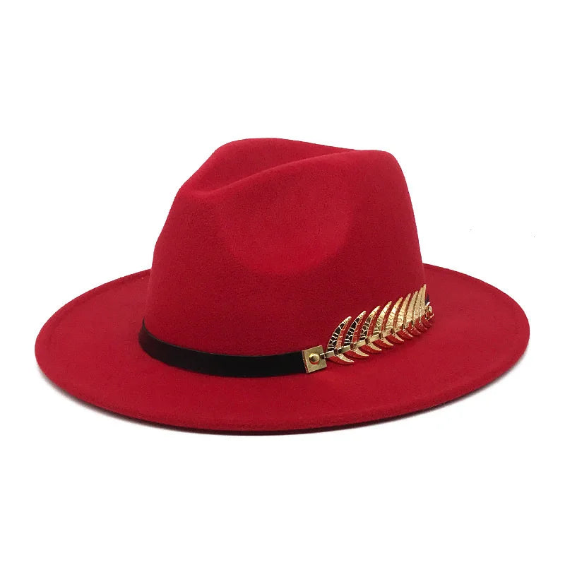 Fedora hat neutral wide brim jazz hat feather belt autumn and winter british vintage panama hat