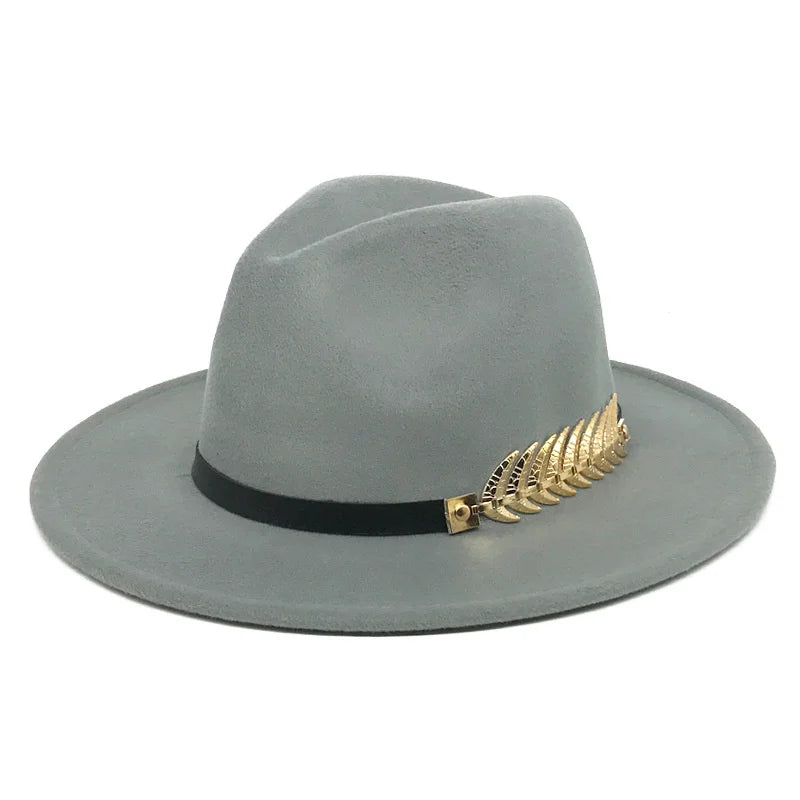 Fedora hat neutral wide brim jazz hat feather belt autumn and winter british vintage panama hat