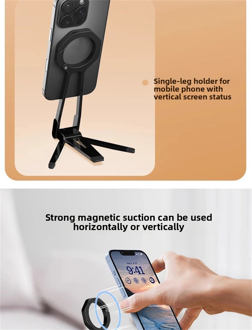 Magnetic ring alloy mobile phone holder Tripod Stand Portable Foldable Bracket Pocket Cell Phone Stand Non-slip