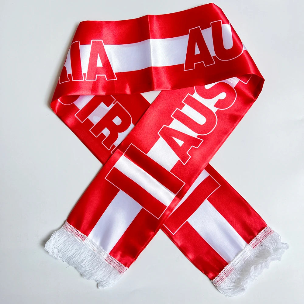 2026 Flag Scarf14x135cm Double-sided Printed Satin Haiti Flag Scarf Tassels Suitable for Football, Sports