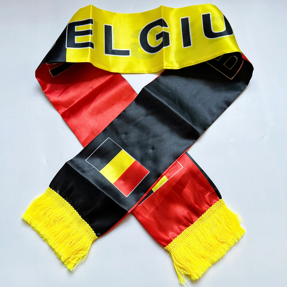 2026 Flag Scarf14x135cm Double-sided Printed Satin Haiti Flag Scarf Tassels Suitable for Football, Sports