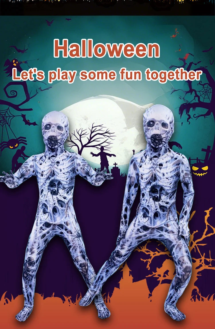 Halloween Kids Zombie Jumpsuit Costume Outfit for Children's Ghost Festival & Stage Performance Spooky Party Dress