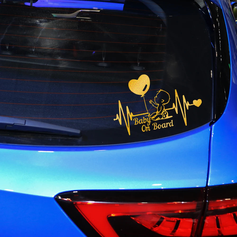Car Reflective Stickers Heartbeat Balloon Baby On Board Vinyl Cartoon Fashion Decal Auto Kids Warning Sign Stickers Decoration