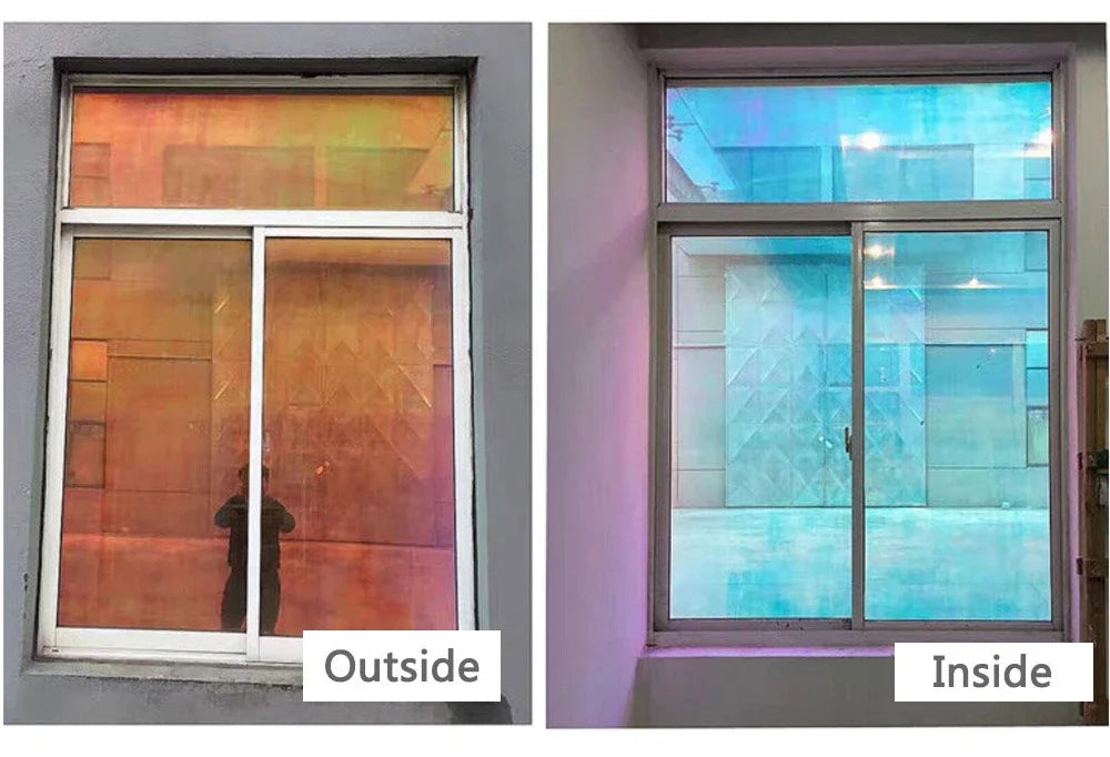 2/3/5M One Way Mirror Reflective Solar Window Film Rainbow Privacy Self-Adhesive Window Tint Heat Control Chameleon Glass Film