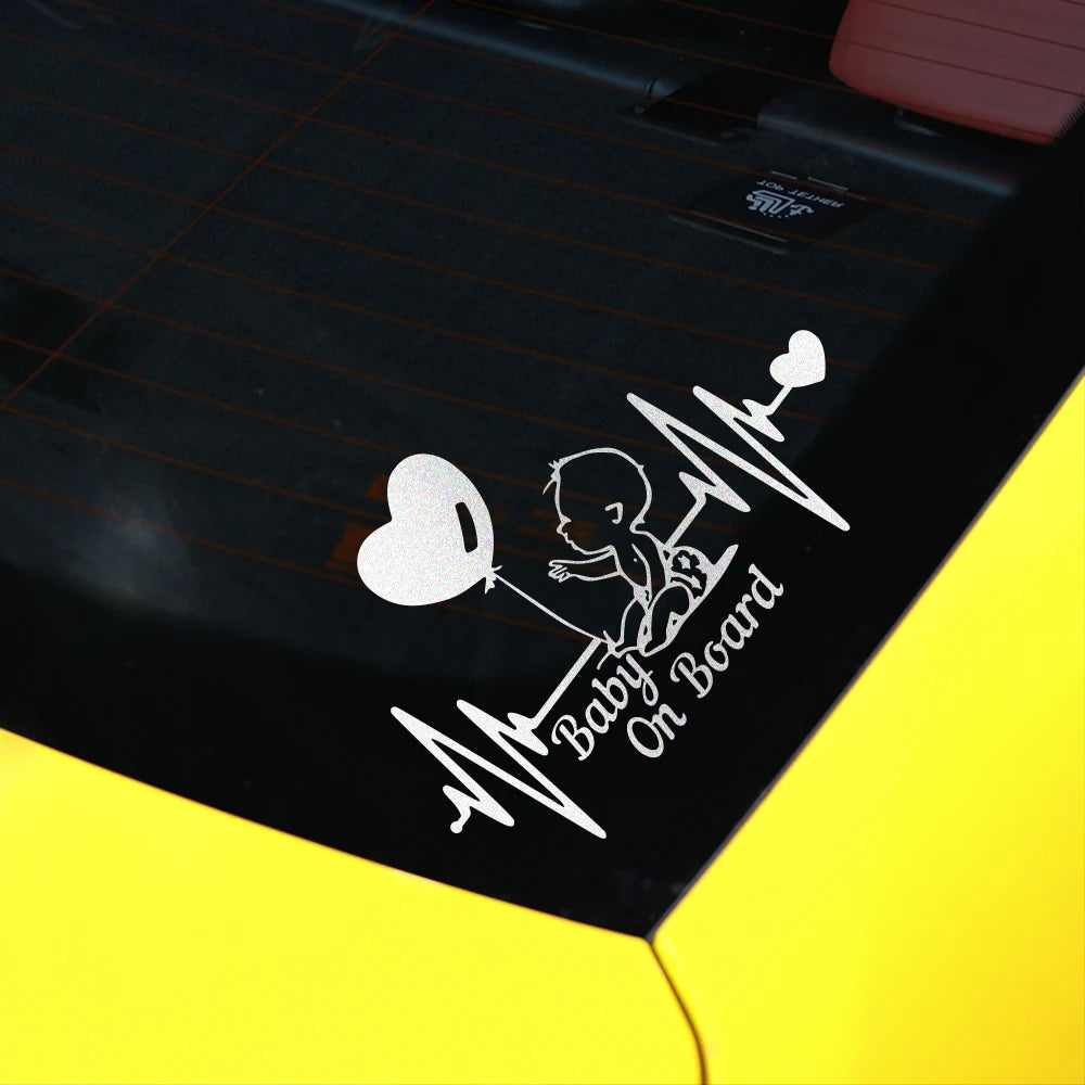 Car Reflective Stickers Heartbeat Balloon Baby On Board Vinyl Cartoon Fashion Decal Auto Kids Warning Sign Stickers Decoration