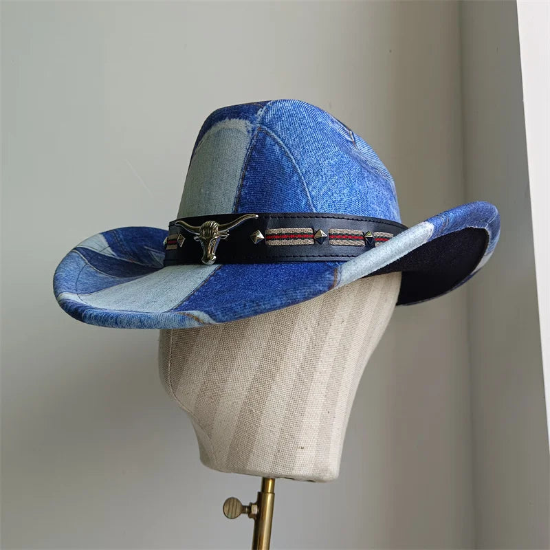 Cowboy Hat Fashion Chic Unisex Solid Color Jazz Hat With Bull Shaped Decor Western Cowboy Hats