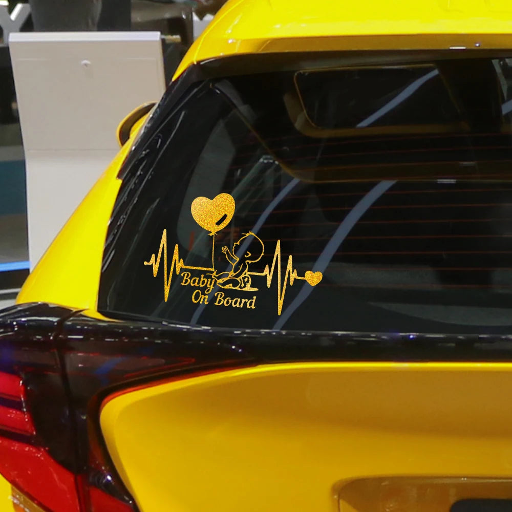 Car Reflective Stickers Heartbeat Balloon Baby On Board Vinyl Cartoon Fashion Decal Auto Kids Warning Sign Stickers Decoration