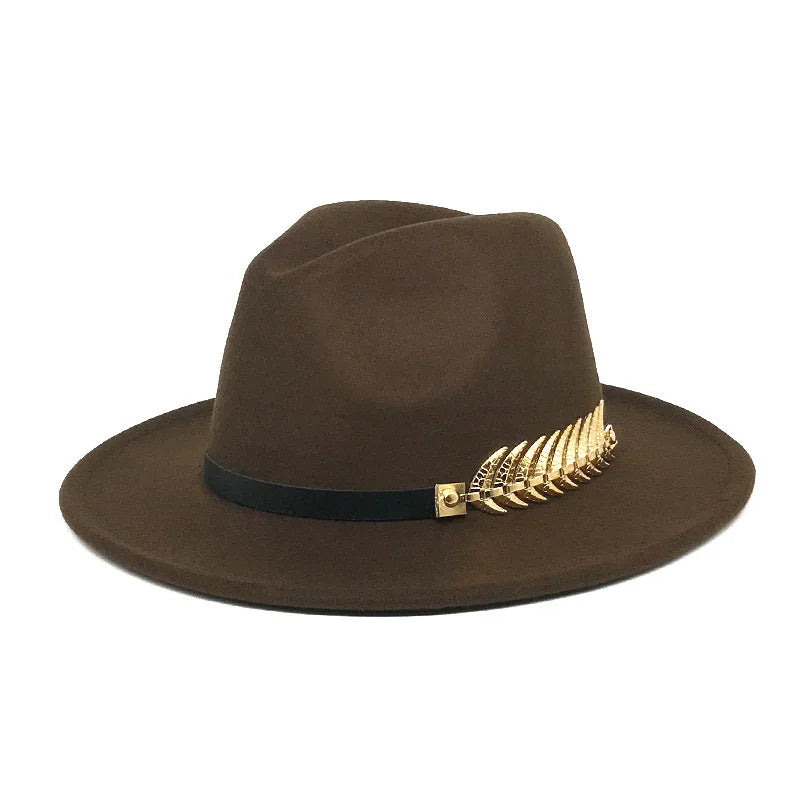 Fedora hat neutral wide brim jazz hat feather belt autumn and winter british vintage panama hat