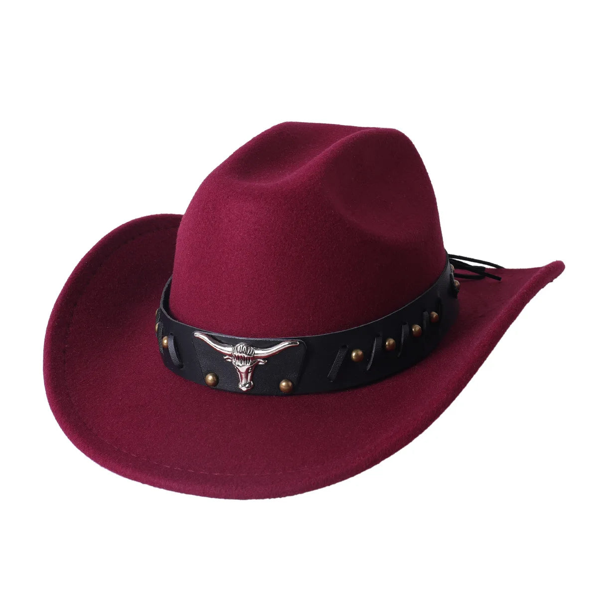 Cowboy Hat Fashion Chic Unisex Solid Color Jazz Hat With Bull Shaped Decor Western Cowboy Hats