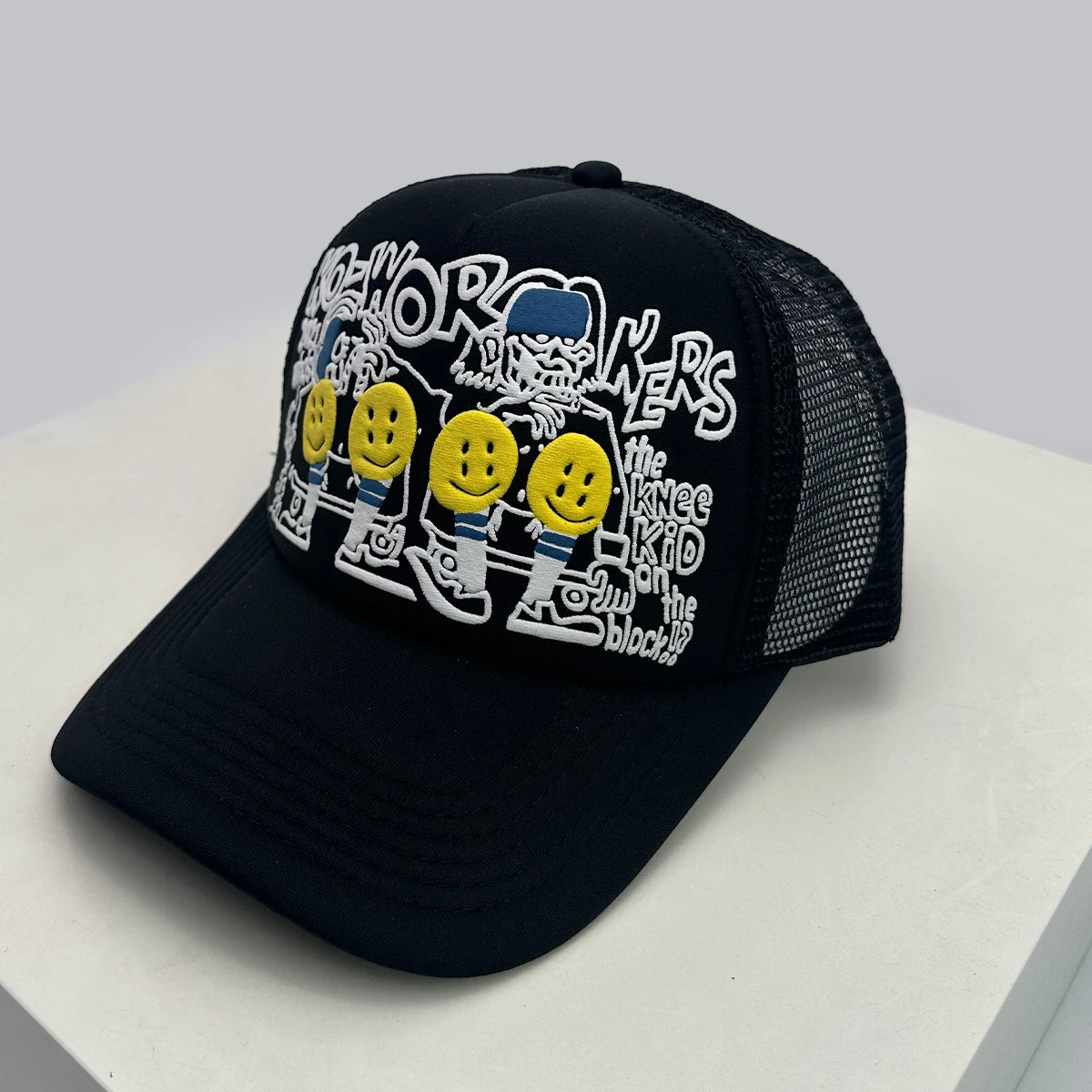 3D Printed Letter Smiling Face Baseball Hats Color Block Sunshade Hip Hop Breathable Trucker Caps Mesh