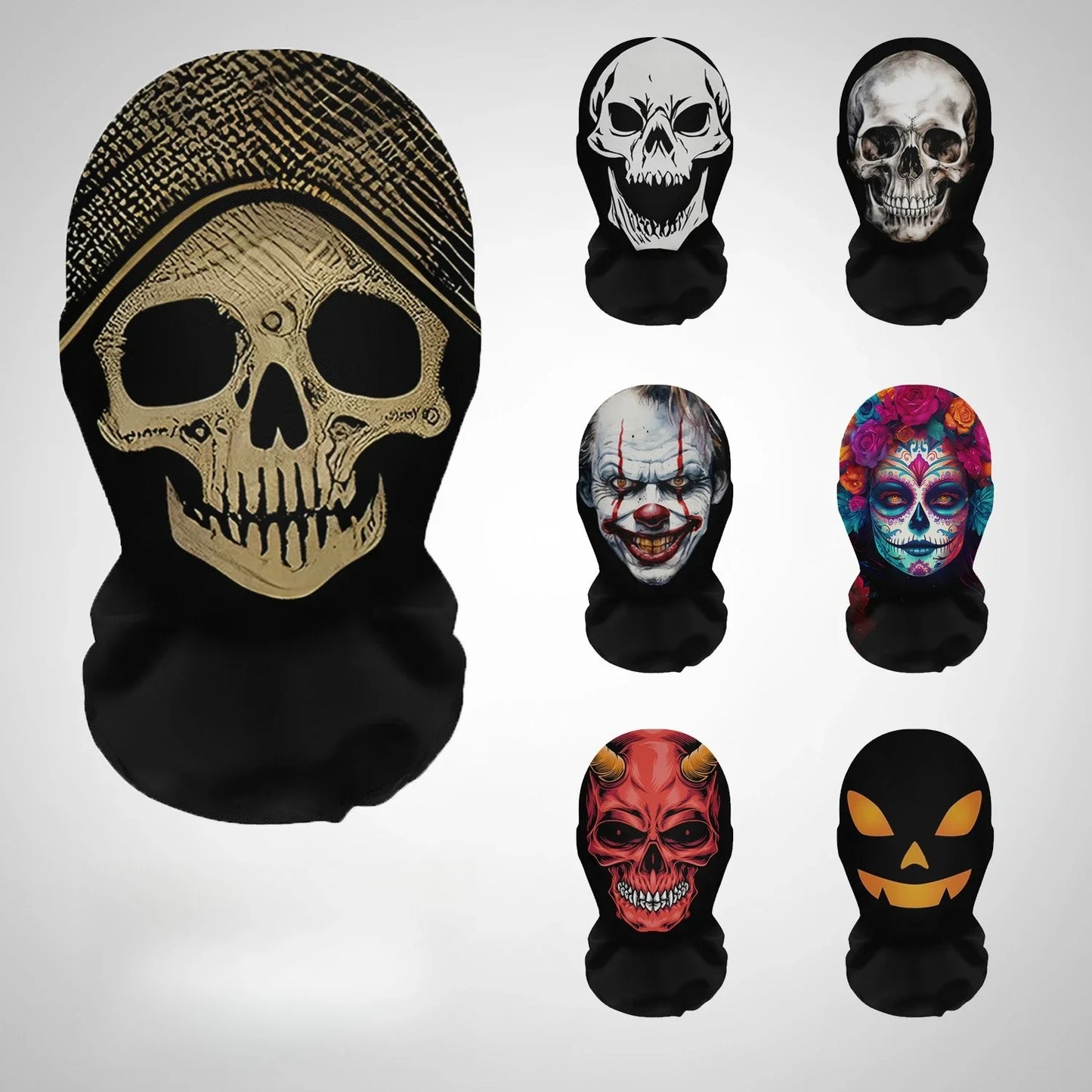Halloween Skeleton Mesh Hood Mask | Elastic Breathable | Scary Party Cosplay Face Cover