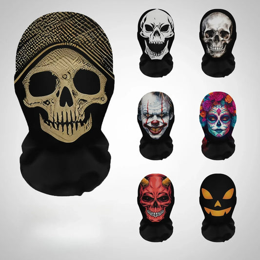 Halloween Skeleton Mesh Hood Mask – Elastic Breathable Cosplay Face Cover