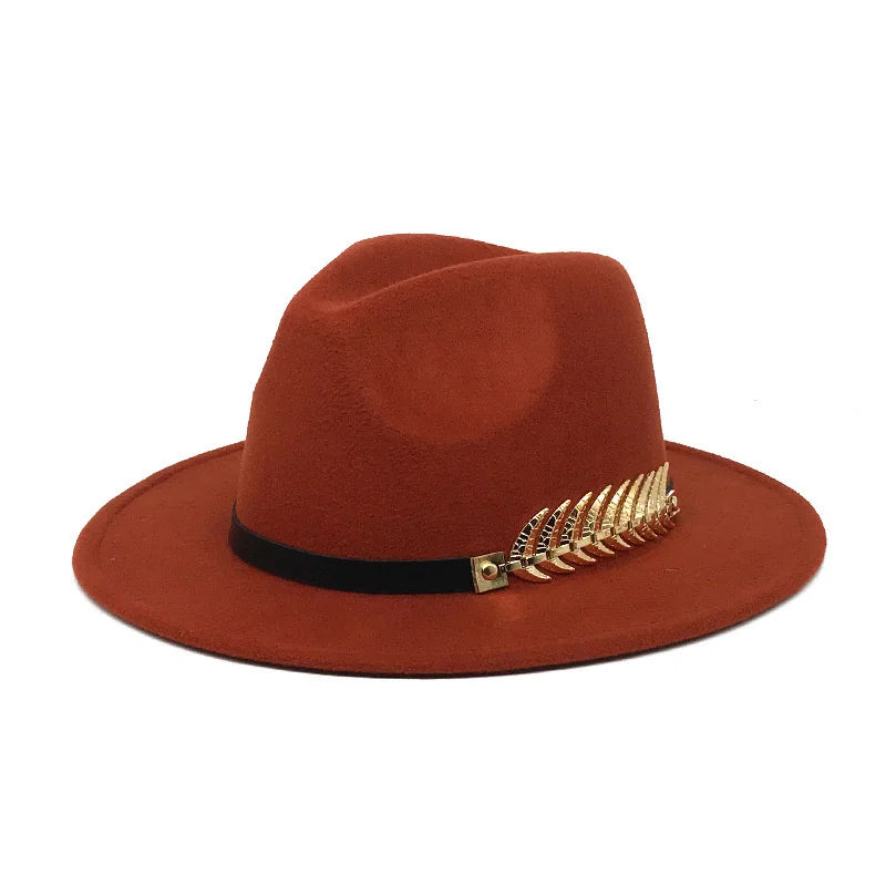 Fedora hat neutral wide brim jazz hat feather belt autumn and winter british vintage panama hat