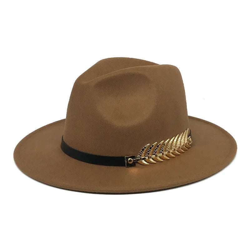 Fedora hat neutral wide brim jazz hat feather belt autumn and winter british vintage panama hat