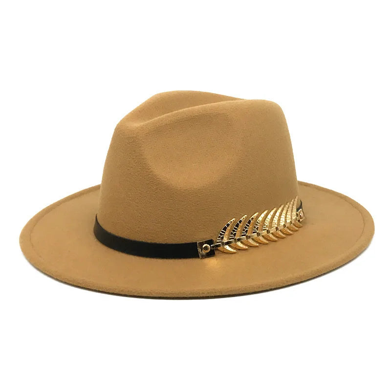 Fedora hat neutral wide brim jazz hat feather belt autumn and winter british vintage panama hat