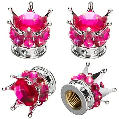 4Pcs/Set Bling Bling Rhinestones Valve Stem Caps, Chrome Crown Tire Valve Stem Caps for Car Auto Bike and Motorcycle