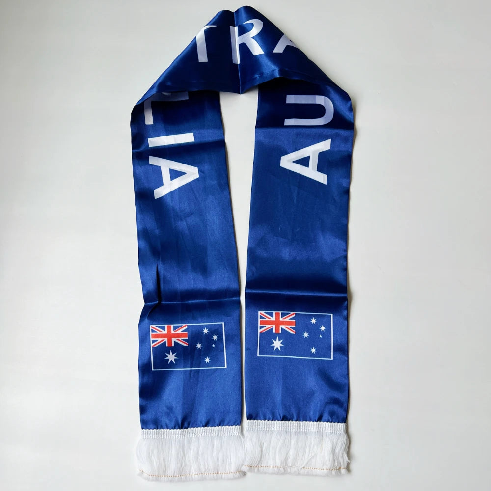 2026 Flag Scarf14x135cm Double-sided Printed Satin Haiti Flag Scarf Tassels Suitable for Football, Sports