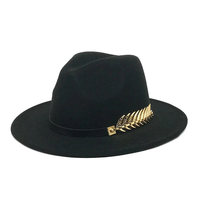 Fedora hat neutral wide brim jazz hat feather belt autumn and winter british vintage panama hat