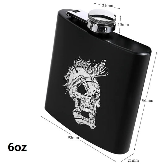 6oz Stainless Steel Outdoor Hip Flask Pocket Laser Print Hip Flask Portable Wine Whiskey Jug Bottle