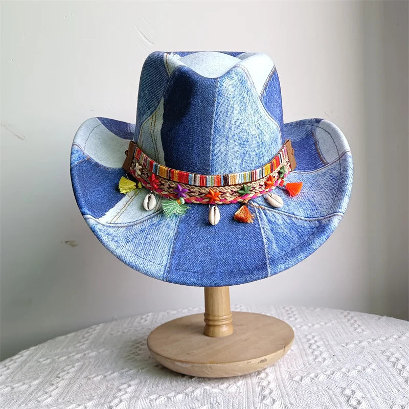 Cowboy Hat Fashion Chic Unisex Solid Color Jazz Hat With Bull Shaped Decor Western Cowboy Hats