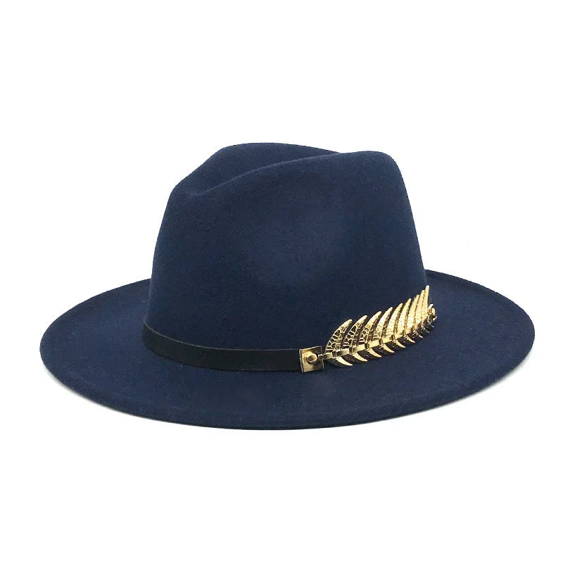 Fedora hat neutral wide brim jazz hat feather belt autumn and winter british vintage panama hat