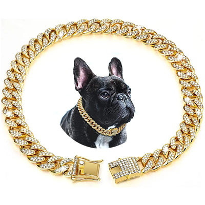 Luxury Gold Dog Chain Collar Cuban Chain Link Choke Collar for Small Medium Large Dogs