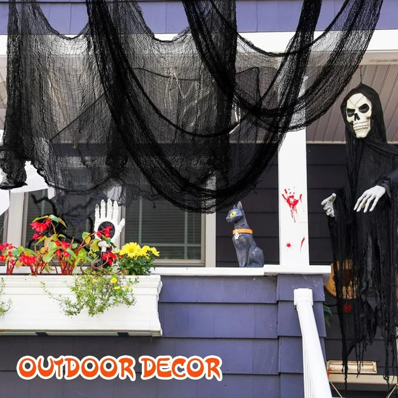 Halloween Bloody Creepy Gauze Cloth Large Black Gauze Spooky Blood Fabric Cloth for Halloween Party Home Outdoor Yard Decoration