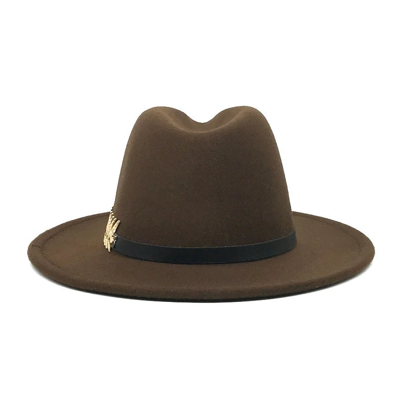 Fedora hat neutral wide brim jazz hat feather belt autumn and winter british vintage panama hat