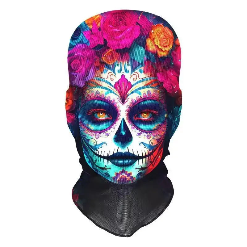 Halloween Skeleton Mesh Hood Mask | Elastic Breathable | Scary Party Cosplay Face Cover