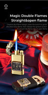 Clock Double Flame Creative Butane Gas Lighter Metal Convenient Outdoor Windproof Turbine Torch Jet Recycling Lighter