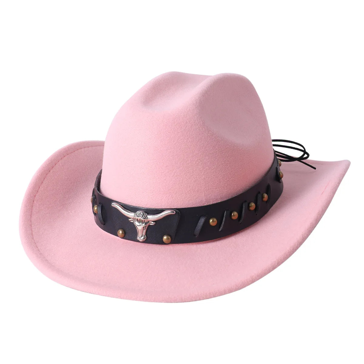 Cowboy Hat Fashion Chic Unisex Solid Color Jazz Hat With Bull Shaped Decor Western Cowboy Hats