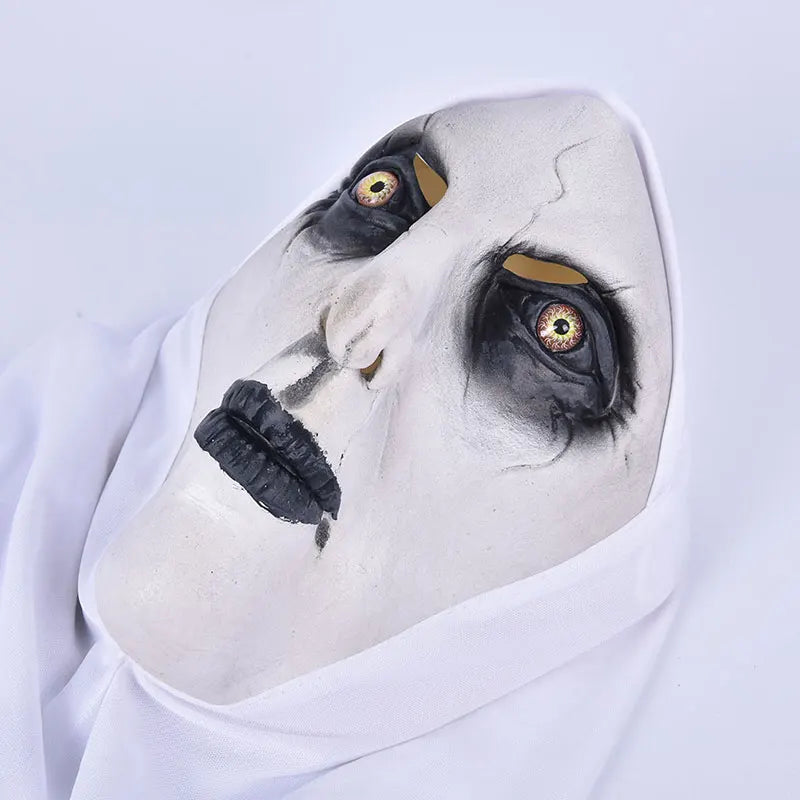 Creepy latex nun mask Valak with attached head covering  for Halloween cosplay