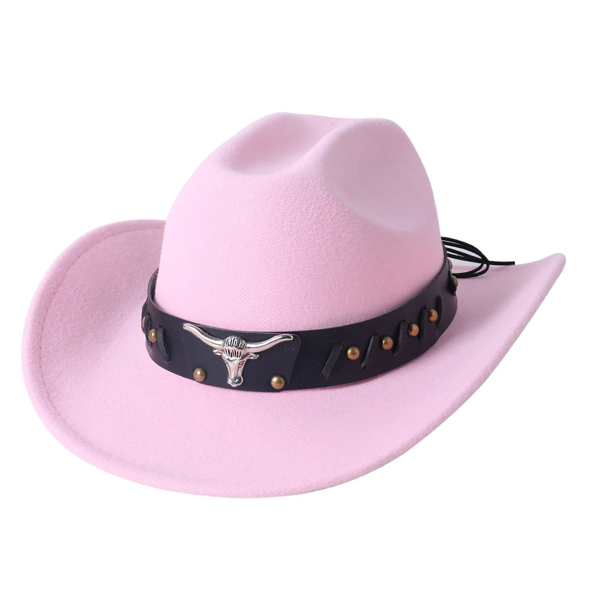 Cowboy Hat Fashion Chic Unisex Solid Color Jazz Hat With Bull Shaped Decor Western Cowboy Hats