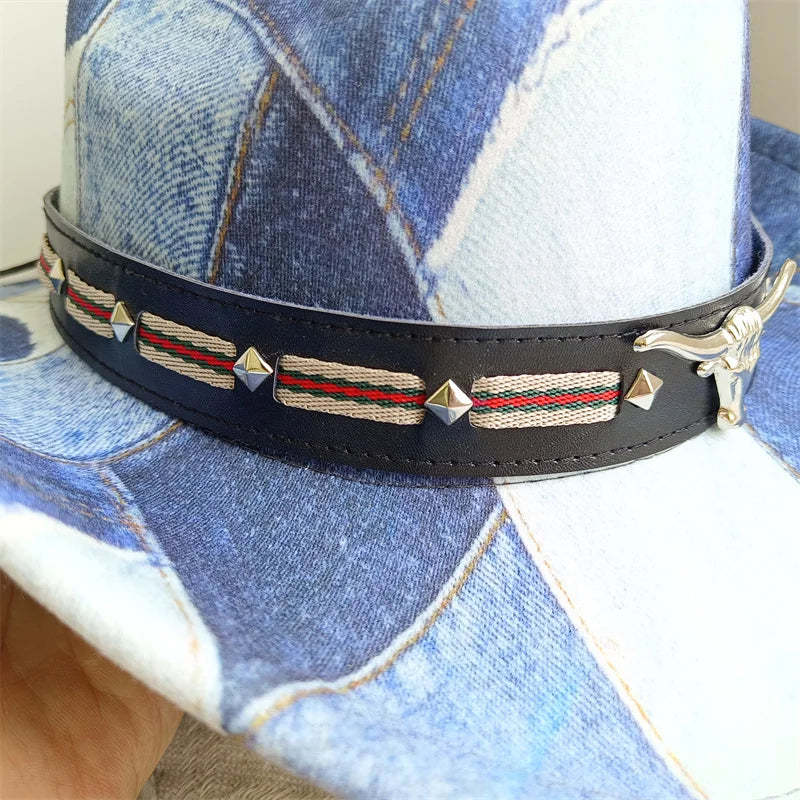 Cowboy Hat Fashion Chic Unisex Solid Color Jazz Hat With Bull Shaped Decor Western Cowboy Hats