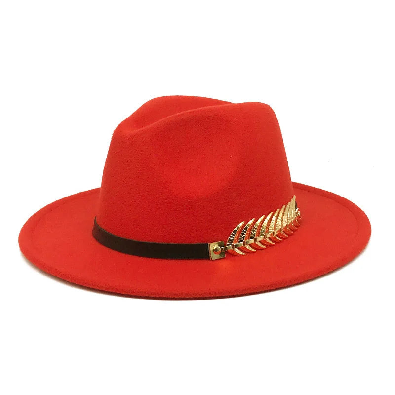 Fedora hat neutral wide brim jazz hat feather belt autumn and winter british vintage panama hat