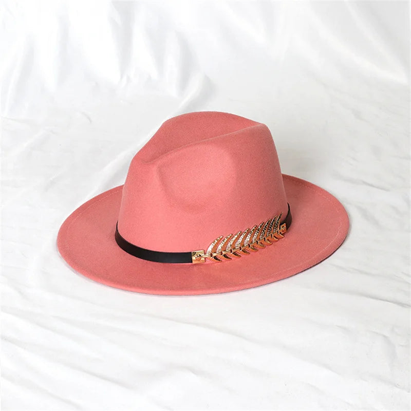 Fedora hat neutral wide brim jazz hat feather belt autumn and winter british vintage panama hat
