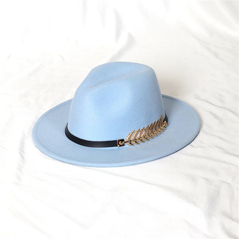 Fedora hat neutral wide brim jazz hat feather belt autumn and winter british vintage panama hat